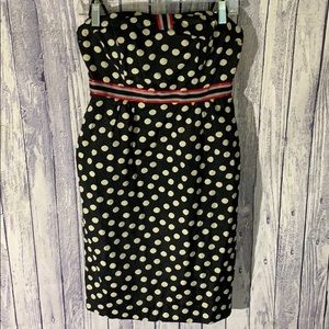 Anthro Maeve Black PolkaDot Strapless Sheath Dress